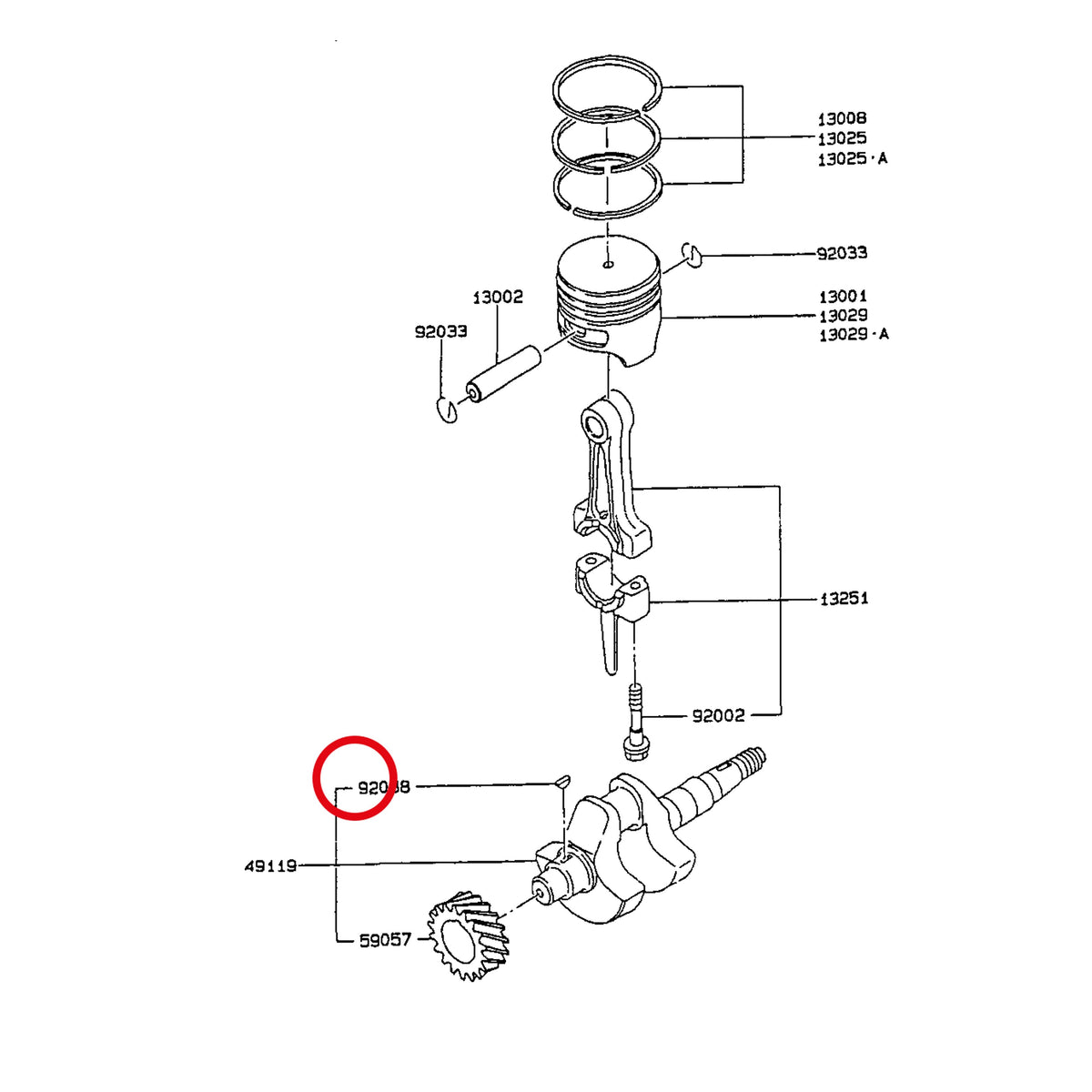 Esploso «FG150G-BT51 - pistone / albero motore» del minitransporter Ibea IBT-350DH, con la posizione 92038 del ricambio K920382077