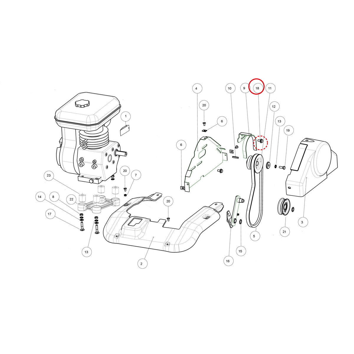 Esploso «Gruppo motore mitsubishi» del minitransporter Ibea IBT-5000DHZ, con la posizione 18 del ricambio P1010252