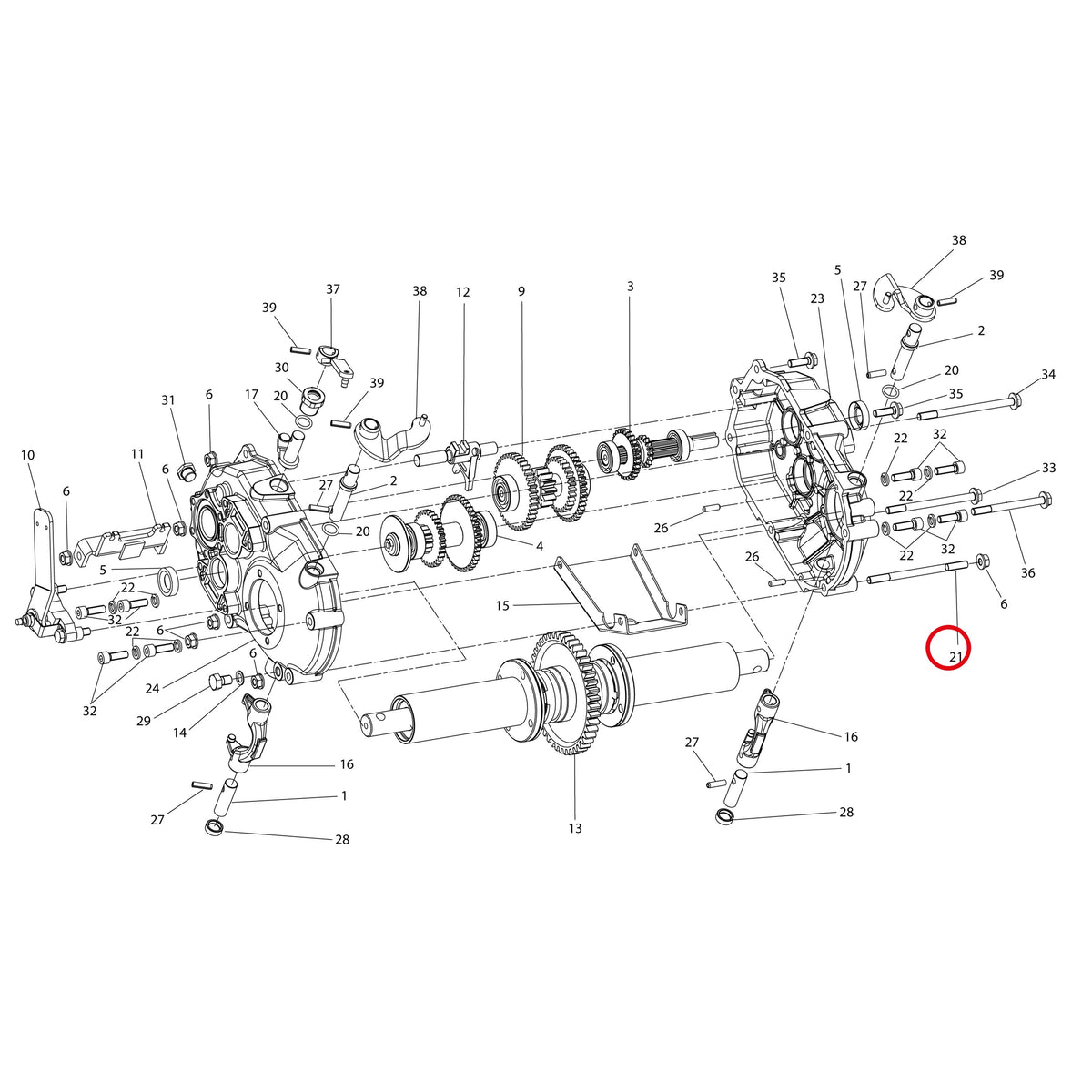 Esploso «Trasmissione» del minitransporter Ibea IBT-251, con la posizione 21 del ricambio P1010472ZB