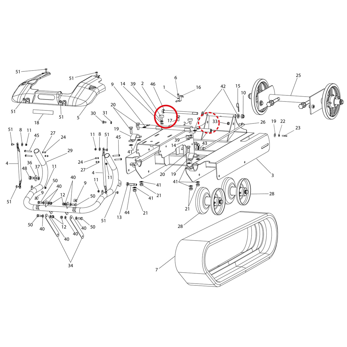 Esploso «Telaio» del minitransporter Ibea IBT-351, con la posizione 17 del ricambio P1050047