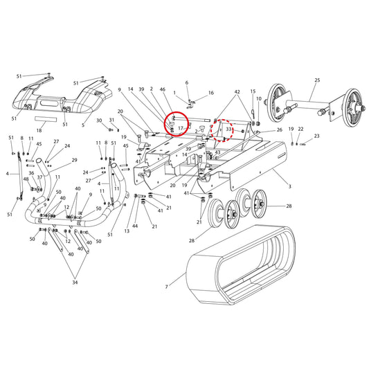 Esploso «Telaio» del minitransporter Ibea IBT-351, con la posizione 17 del ricambio P1050047