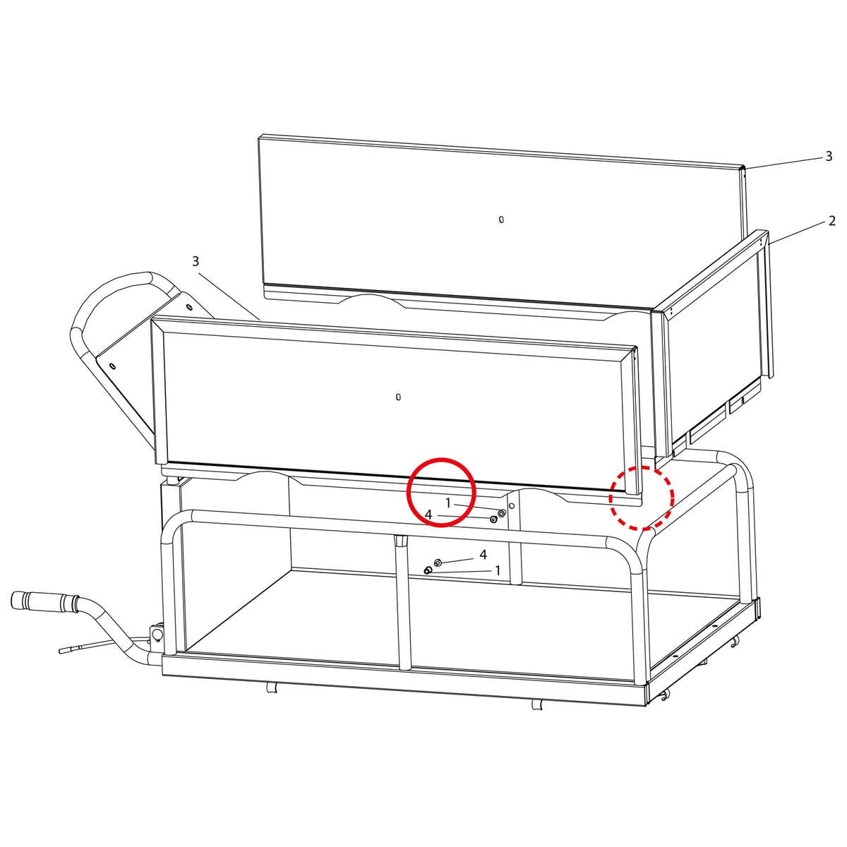 Esploso «Kit spondine» del minitransporter Ibea IBT-301, con la posizione 1 del ricambio P1050055