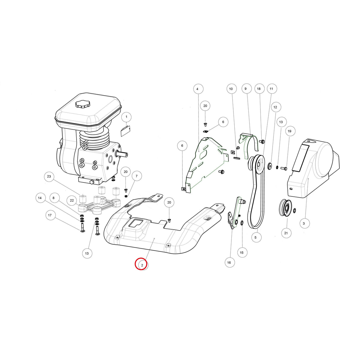 Esploso «Gruppo motore mitsubishi» del minitransporter Ibea IBT-5000DHZ, con la posizione 2 del ricambio P2020577
