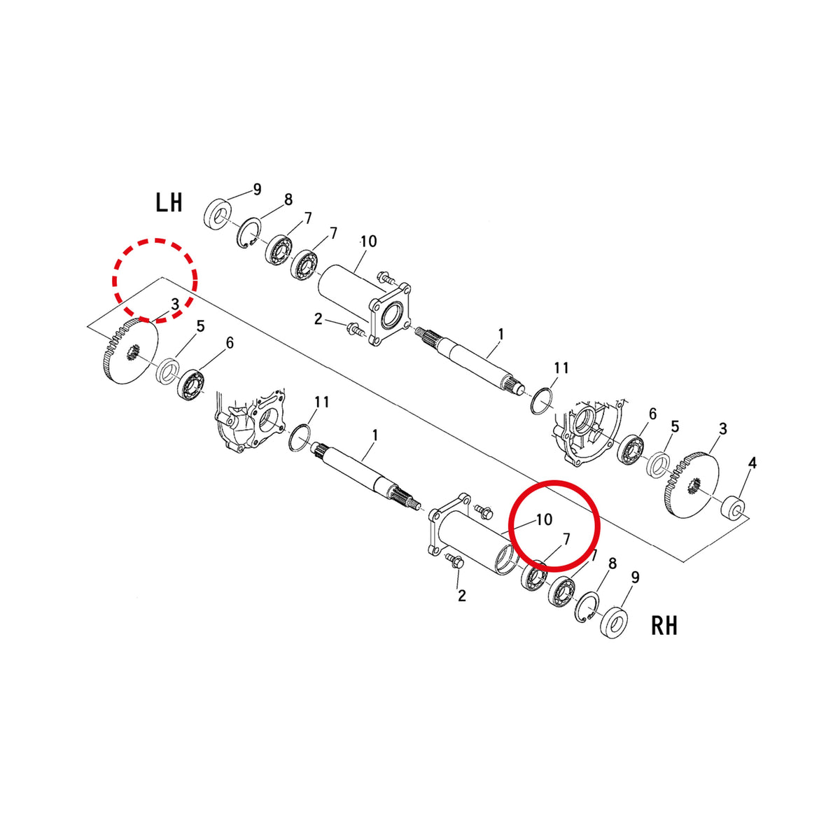 Esploso «Trasmissione semiasse da nr. di serie 200001» del minitransporter Ibea IBT-5000DHZ, con la posizione 7 del ricambio P3030034