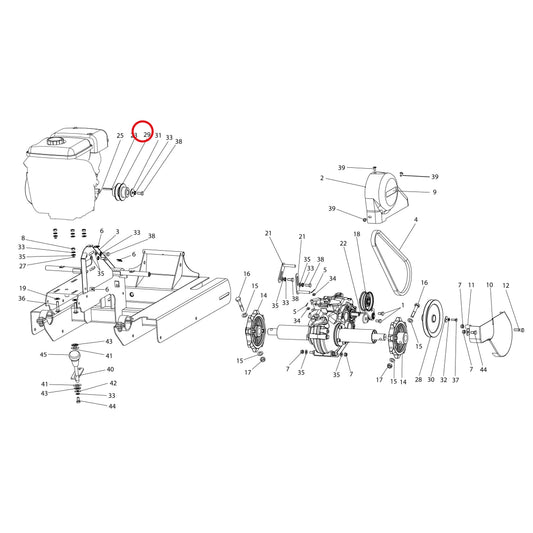 Esploso «Motore E trasmissione» del minitransporter Ibea IBT-351, con la posizione 29 del ricambio P3040933ZB