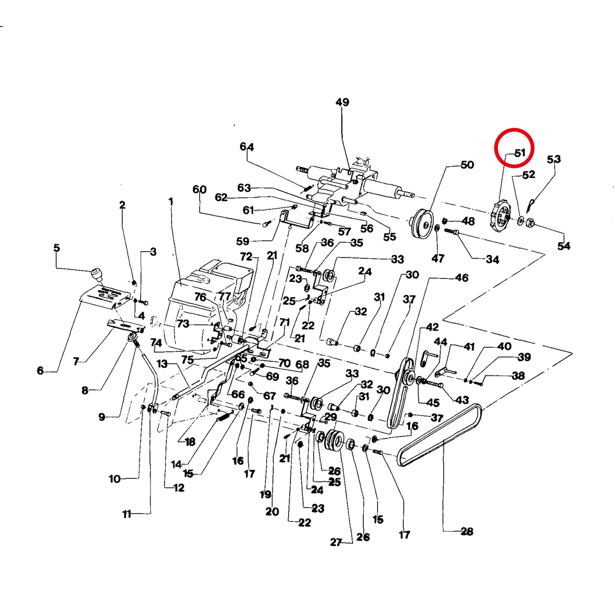 Esploso «Trasmissione» del minitransporter Ibea IBT-500DHW, con la posizione 51 del ricambio P3050053BR