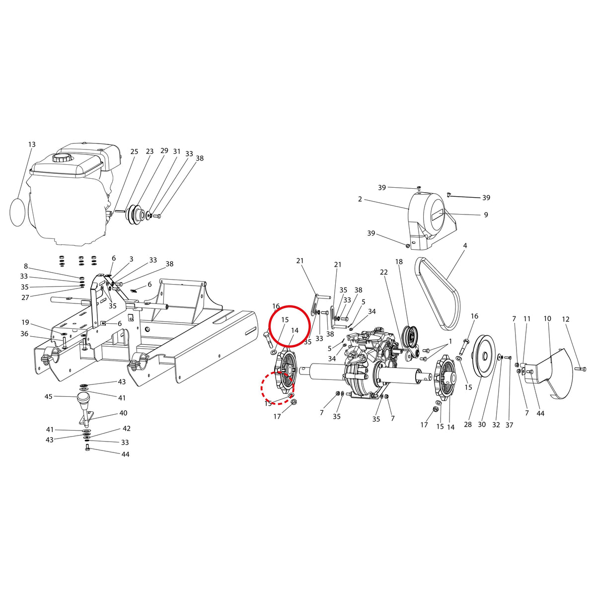 Esploso «Motore E trasmissione» del minitransporter Ibea IBT-251, con la posizione 14 del ricambio P3050054BR