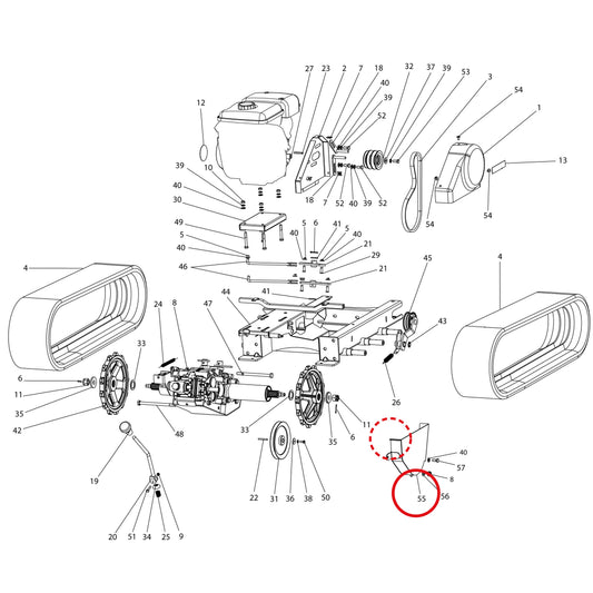 Esploso «Motore E trasmissione» del minitransporter Ibea IBT-401, con la posizione 55 del ricambio P3060466VE