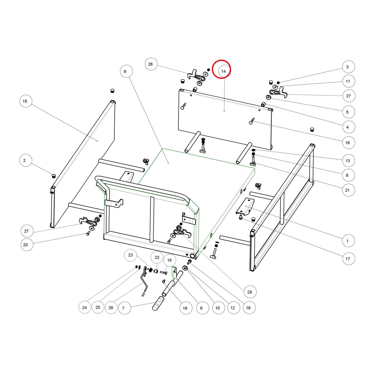 Esploso «Cassone» del minitransporter Ibea IBT-4000H, con la posizione 14 del ricambio P3060731VE