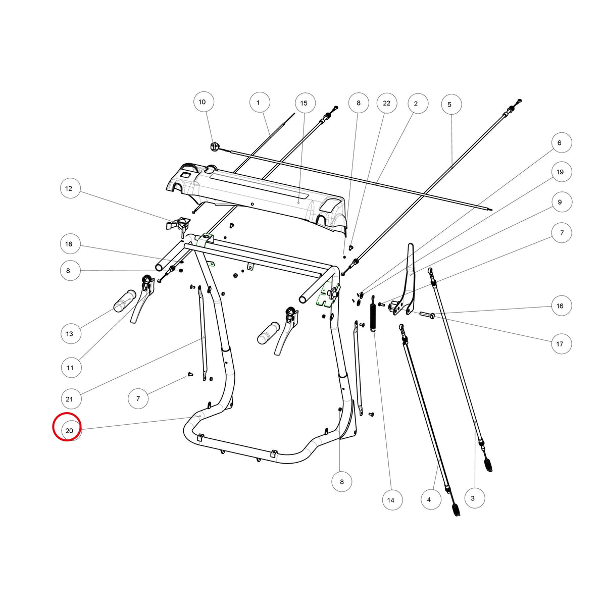 Esploso «Stegola» del minitransporter Ibea IBT-5000DHZ, con la posizione 20 del ricambio P3120266VE