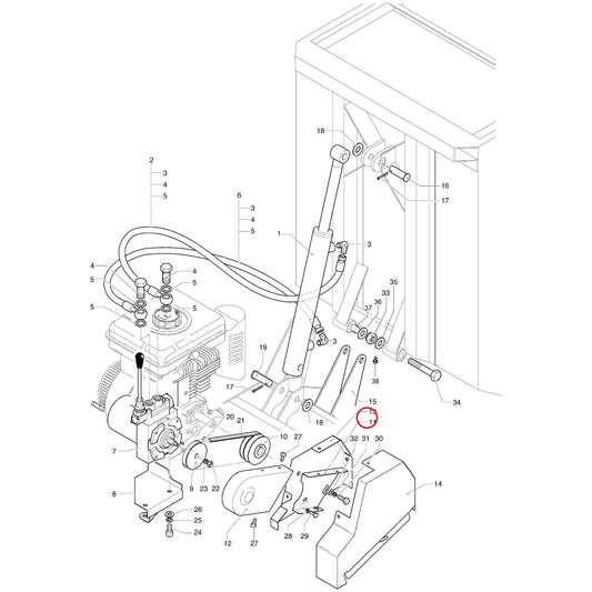 Esploso «Sistema sollevamento cassone dumper idraulico» del minitransporter Ibea IBT-350DH, con la posizione 11 del ricambio P4010444VE