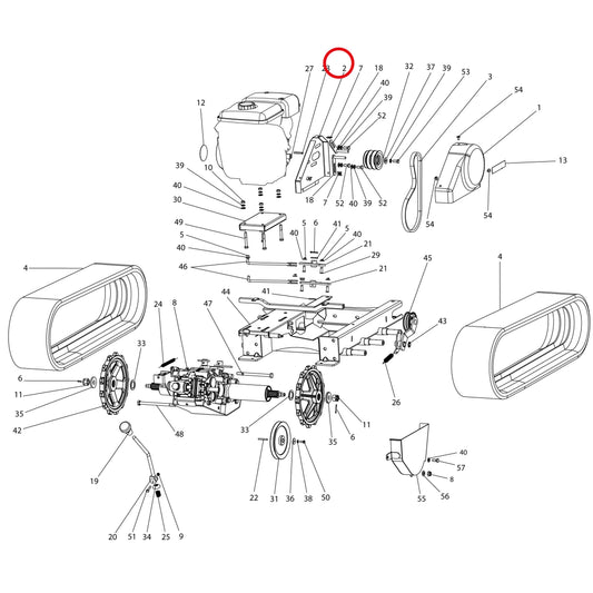Esploso «Motore E trasmissione» del minitransporter Ibea IBT-401, con la posizione 2 del ricambio P4011023ZB