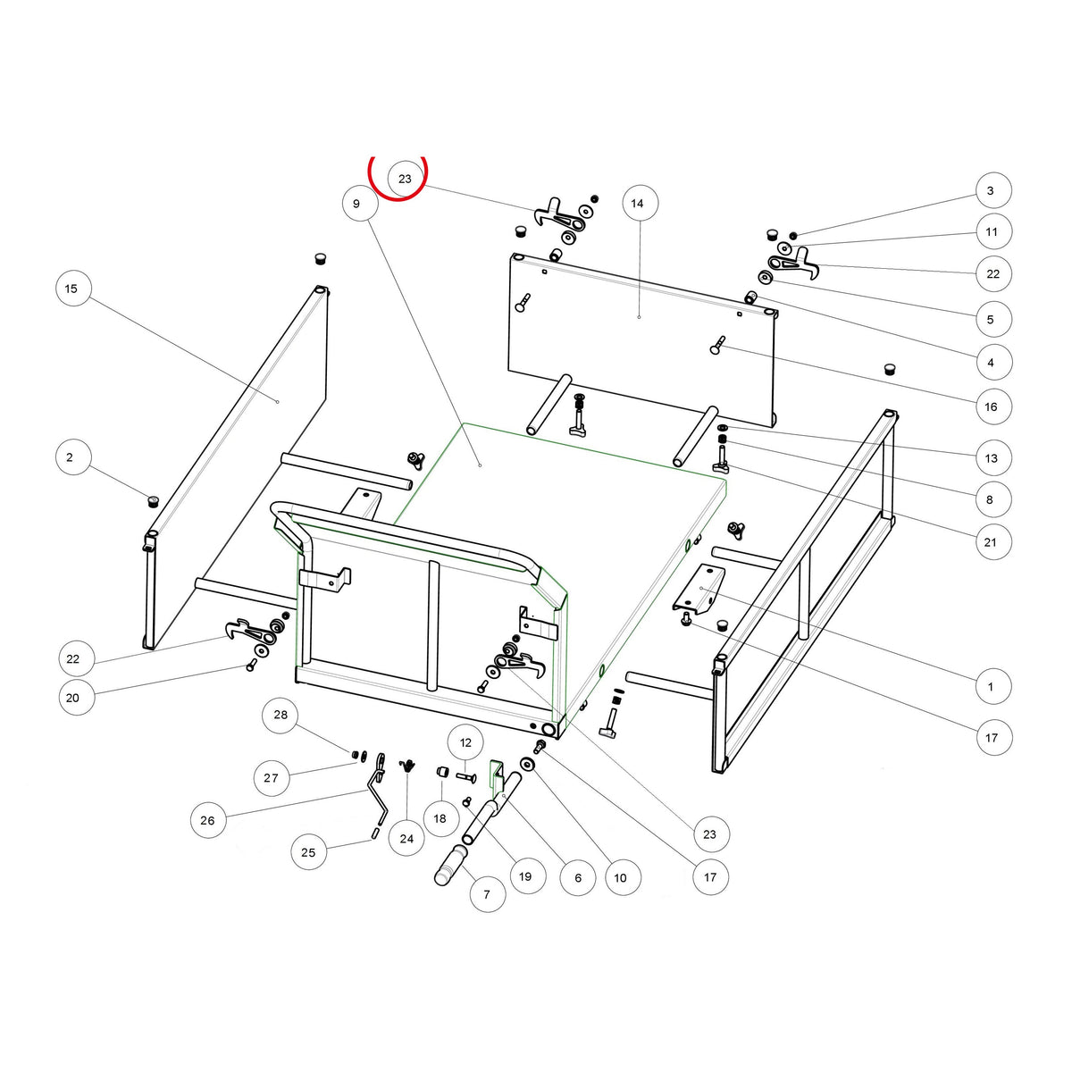 Esploso «Cassone» del minitransporter Ibea IBT-5000H, con la posizione 23 del ricambio P4011734ZB
