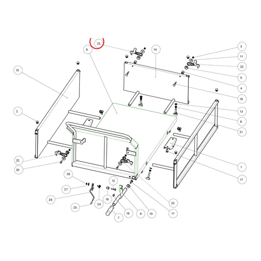 Esploso «Cassone» del minitransporter Ibea IBT-5000H, con la posizione 23 del ricambio P4011734ZB