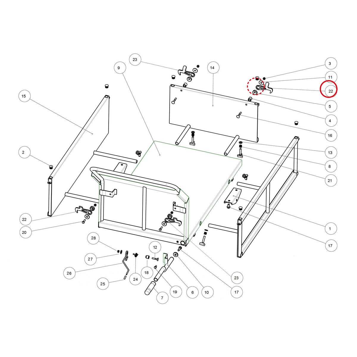 Esploso «Cassone» del minitransporter Ibea IBT-5000H, con la posizione 22 del ricambio P4011735ZB