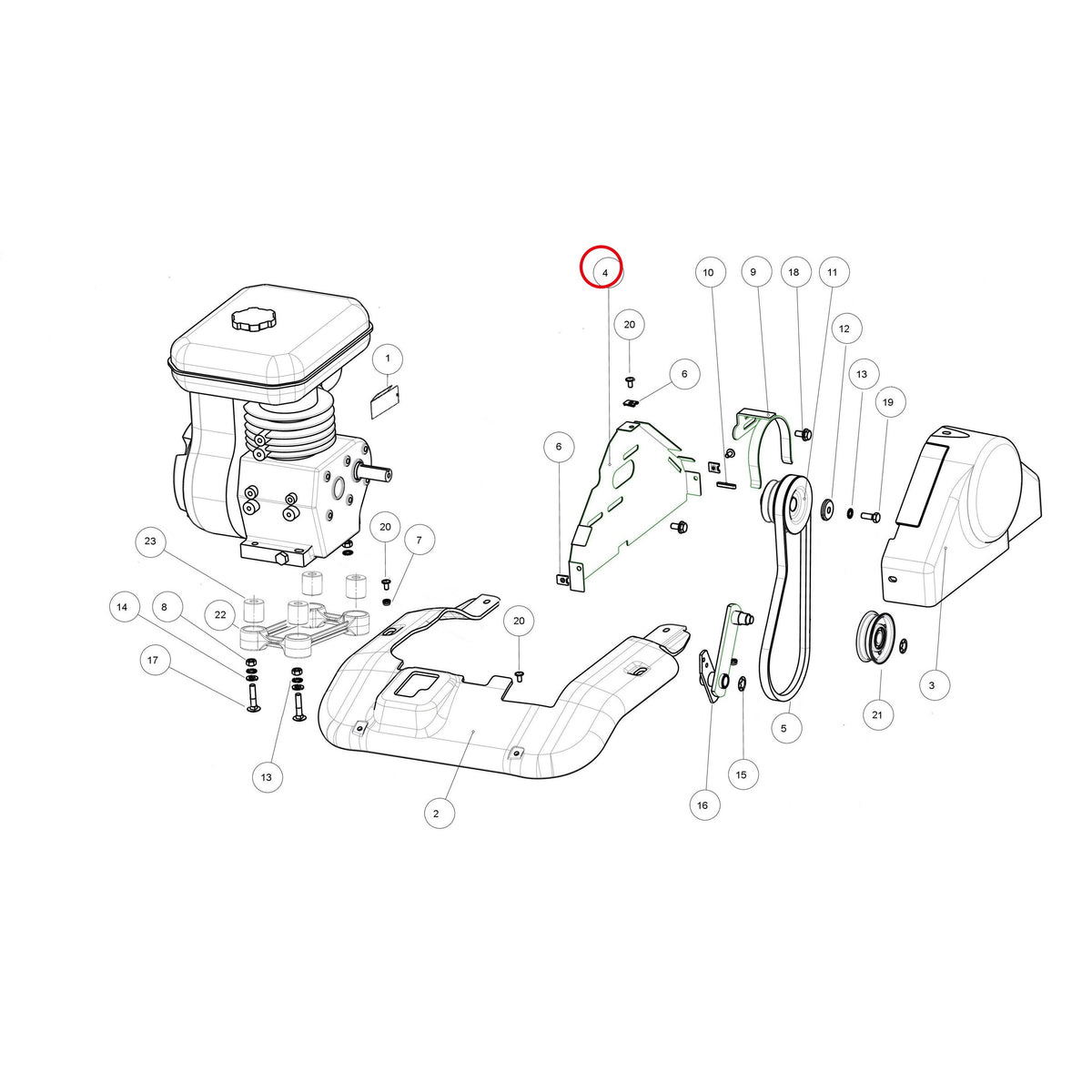 Esploso «Gruppo motore mitsubishi» del minitransporter Ibea IBT-5000DHZ, con la posizione 4 del ricambio P4011783ZB