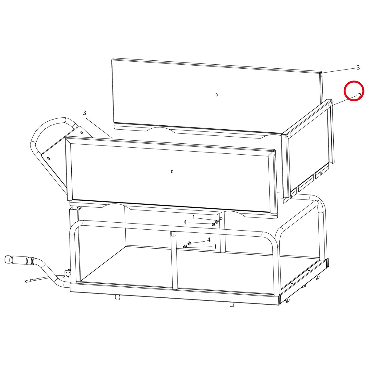 Esploso «Kit spondine» del minitransporter Ibea IBT-301, con la posizione 2 del ricambio P4020364VE
