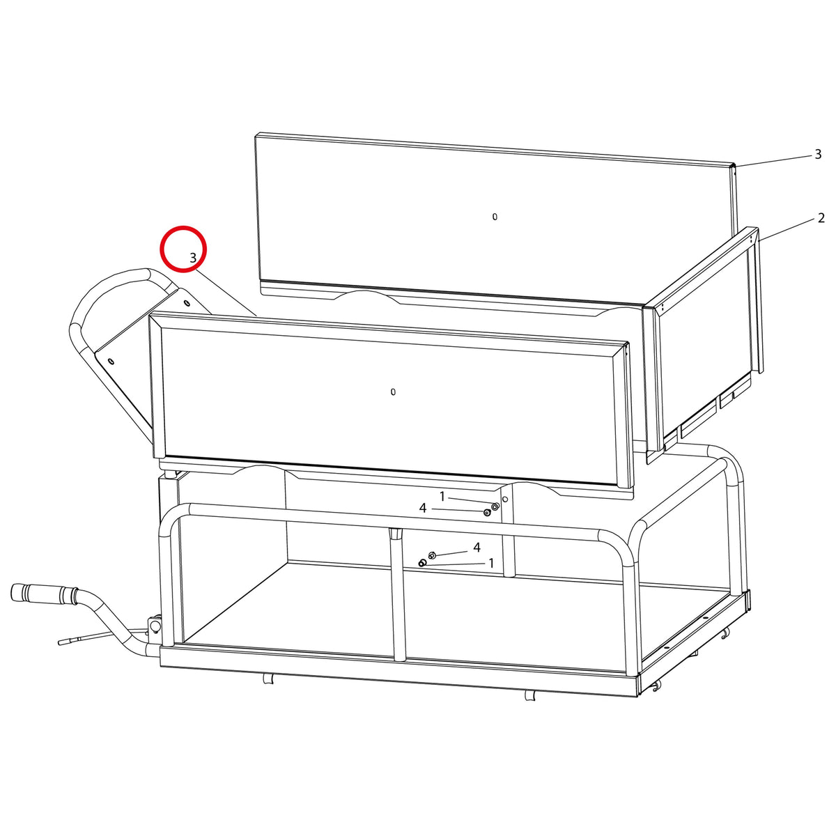 Esploso «Kit spondine» del minitransporter Ibea IBT-301, con la posizione 3 del ricambio P4020365VE