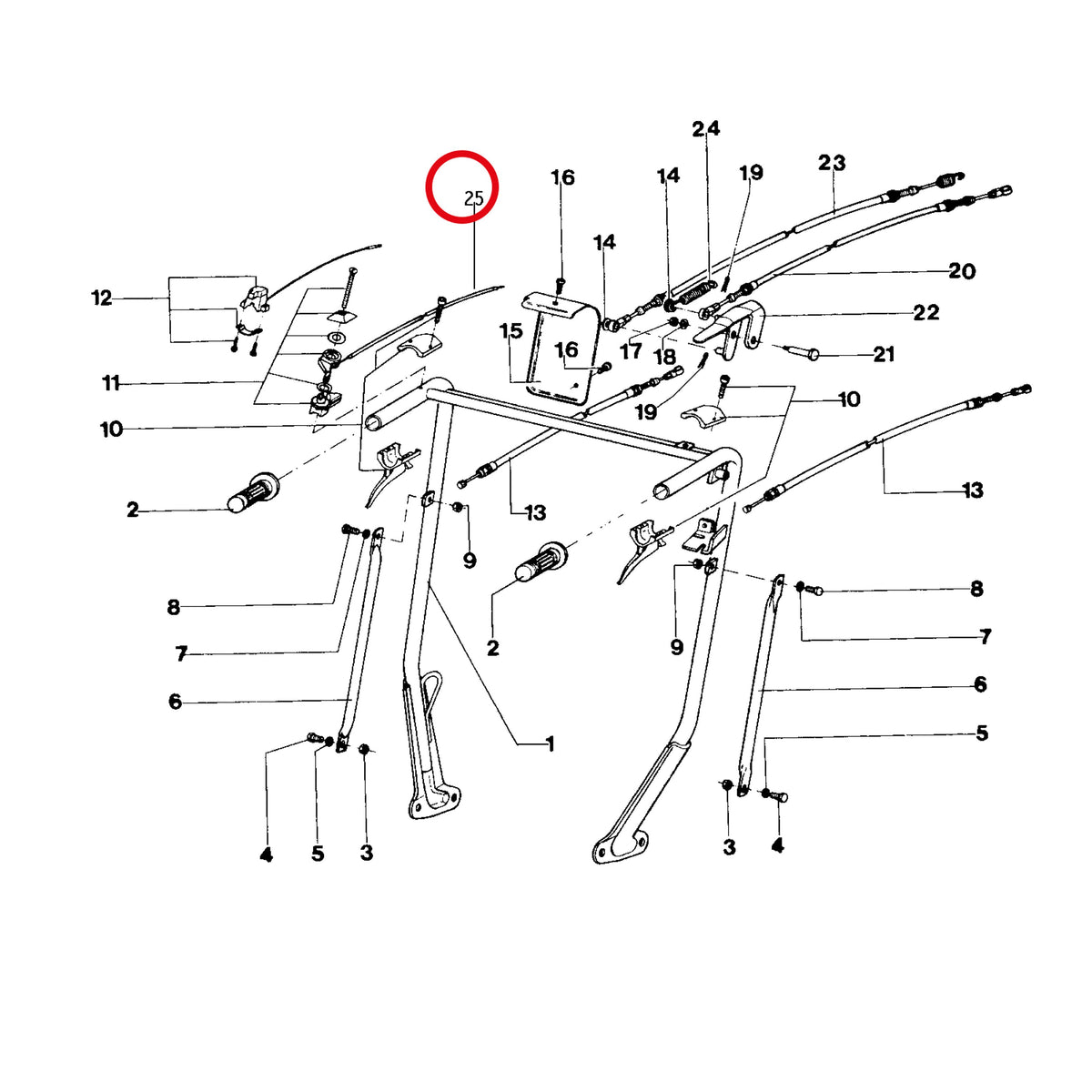 Esploso «Stegola comandi» del minitransporter Ibea IBT-300D, con la posizione 25 del ricambio P5020087