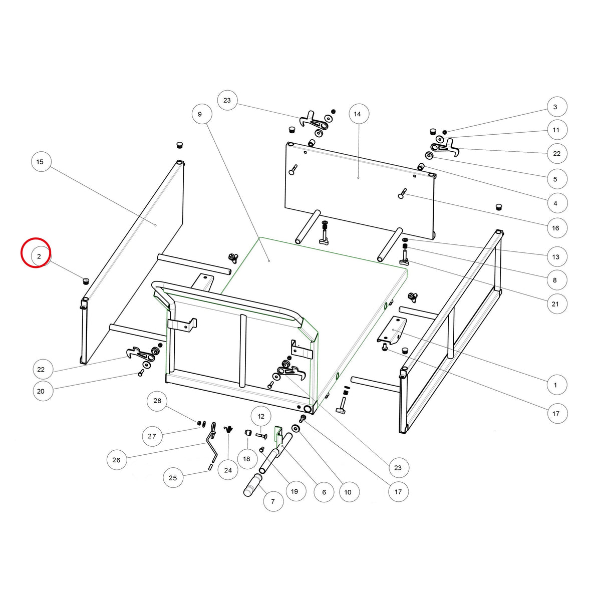 Esploso «Cassone» del minitransporter Ibea IBT-5000H, con la posizione 2 del ricambio P5060056
