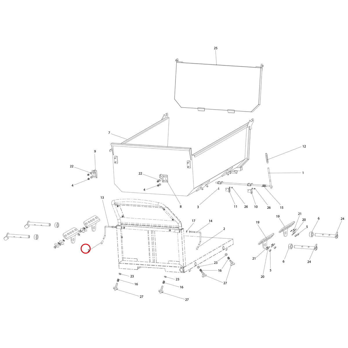 Esploso «Cassone dumper» del minitransporter Ibea IBT-351, con la posizione 2 del ricambio P5060061
