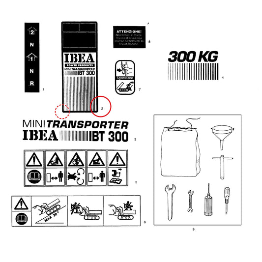 Esploso «Decalcomanie» del minitransporter Ibea IBT-300D, con la posizione 2 del ricambio P5140655
