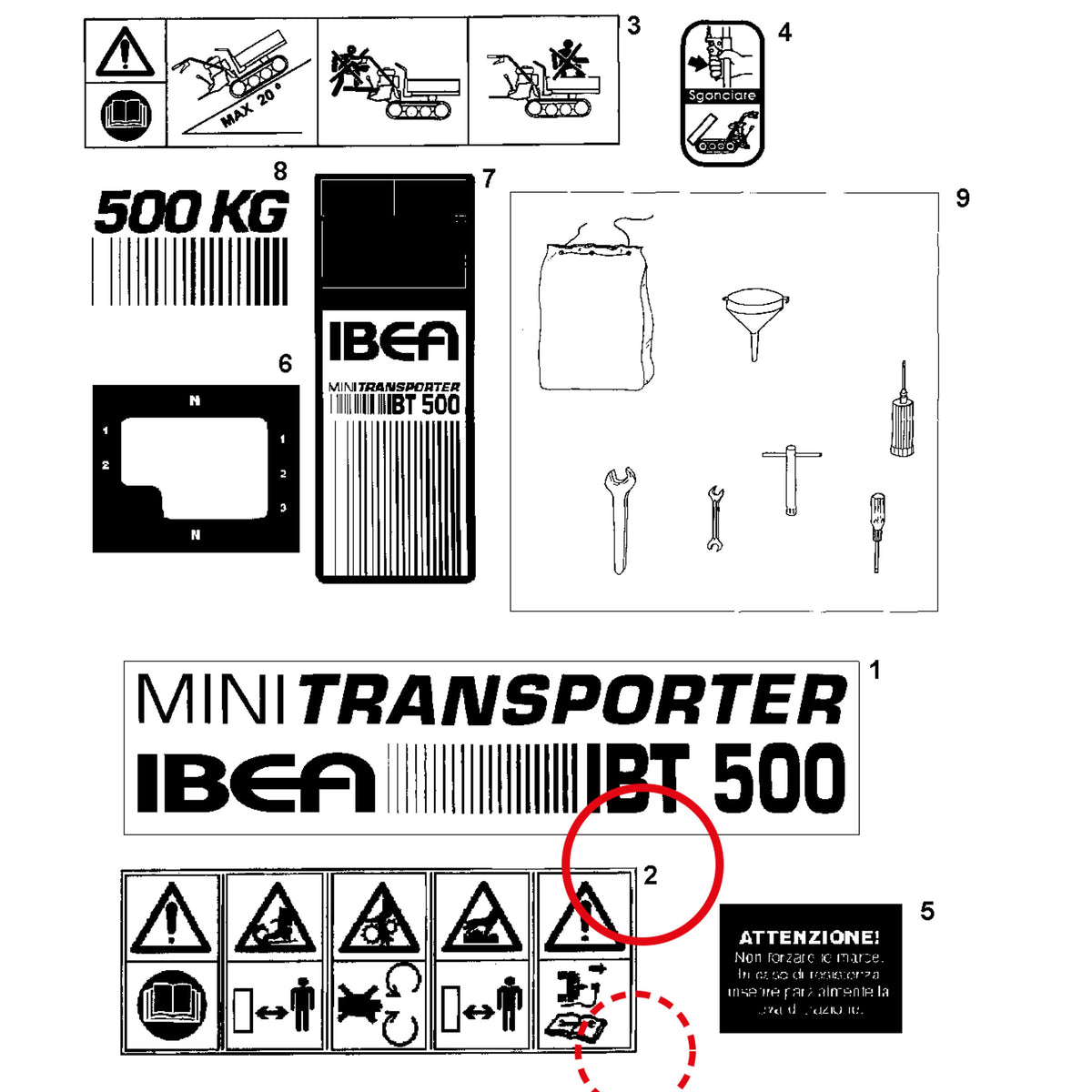 Esploso «Decalcomania» del minitransporter Ibea IBT-500RDHZ, con la posizione 2 del ricambio P5140662