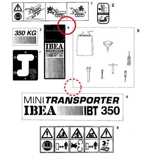 Esploso «Decalcomanie» del minitransporter Ibea IBT-350DH, con la posizione 4 del ricambio P5140773