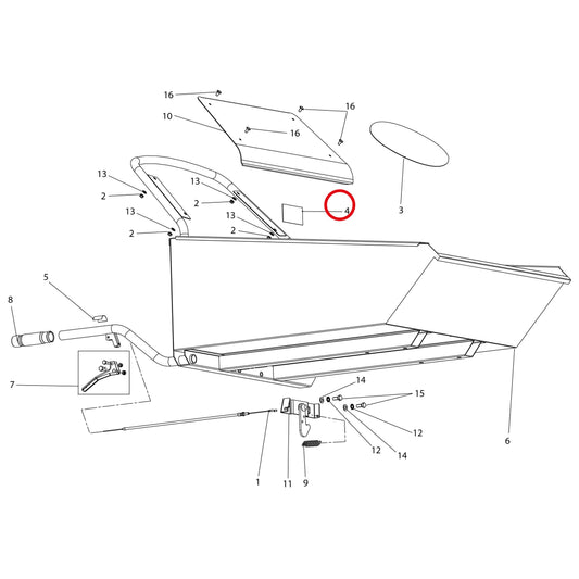 Esploso «Cassone dumper (IBT-401 D)» del minitransporter Ibea IBT-401, con la posizione 4 del ricambio P5140999