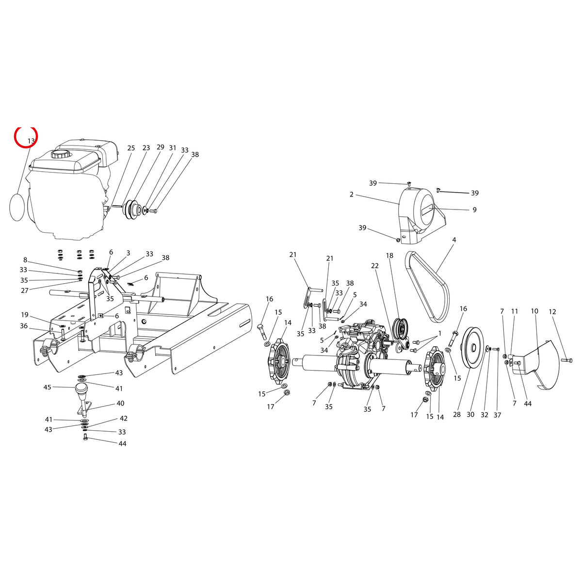 Esploso «Motore E trasmissione» del minitransporter Ibea IBT-251, con la posizione 13 del ricambio P5141010
