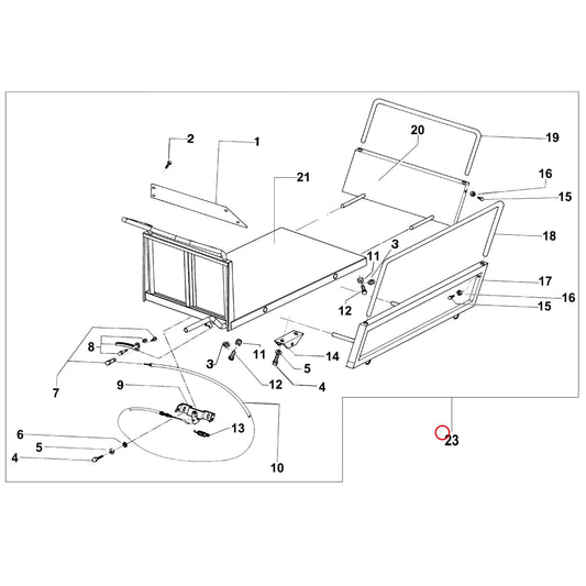 Esploso «Cassone estensibile» del minitransporter Ibea IBT-500RH, con la posizione 23 del ricambio P5170011