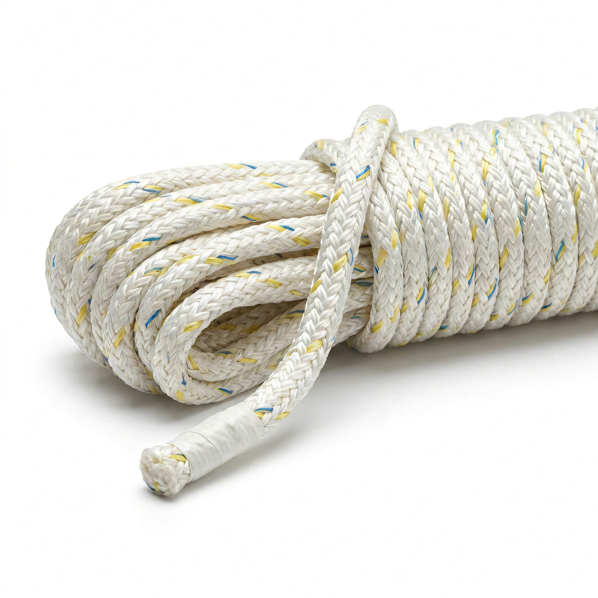 Scotta doppia treccia Sebino Monteisola Corde Ø 14 mm bianca con segnalino giallo/blu