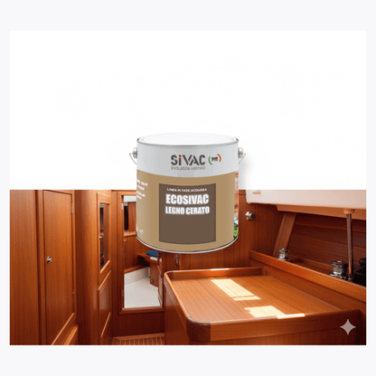 Impregnante cerato all'acqua Ecosivac per legno interni ed esterni, effetto satinato idrorepellente.