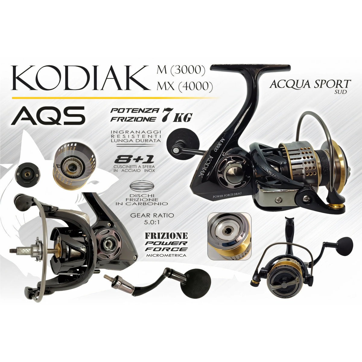 Mulinello AQS Kodiak a bobina fissa, misura M (3000)