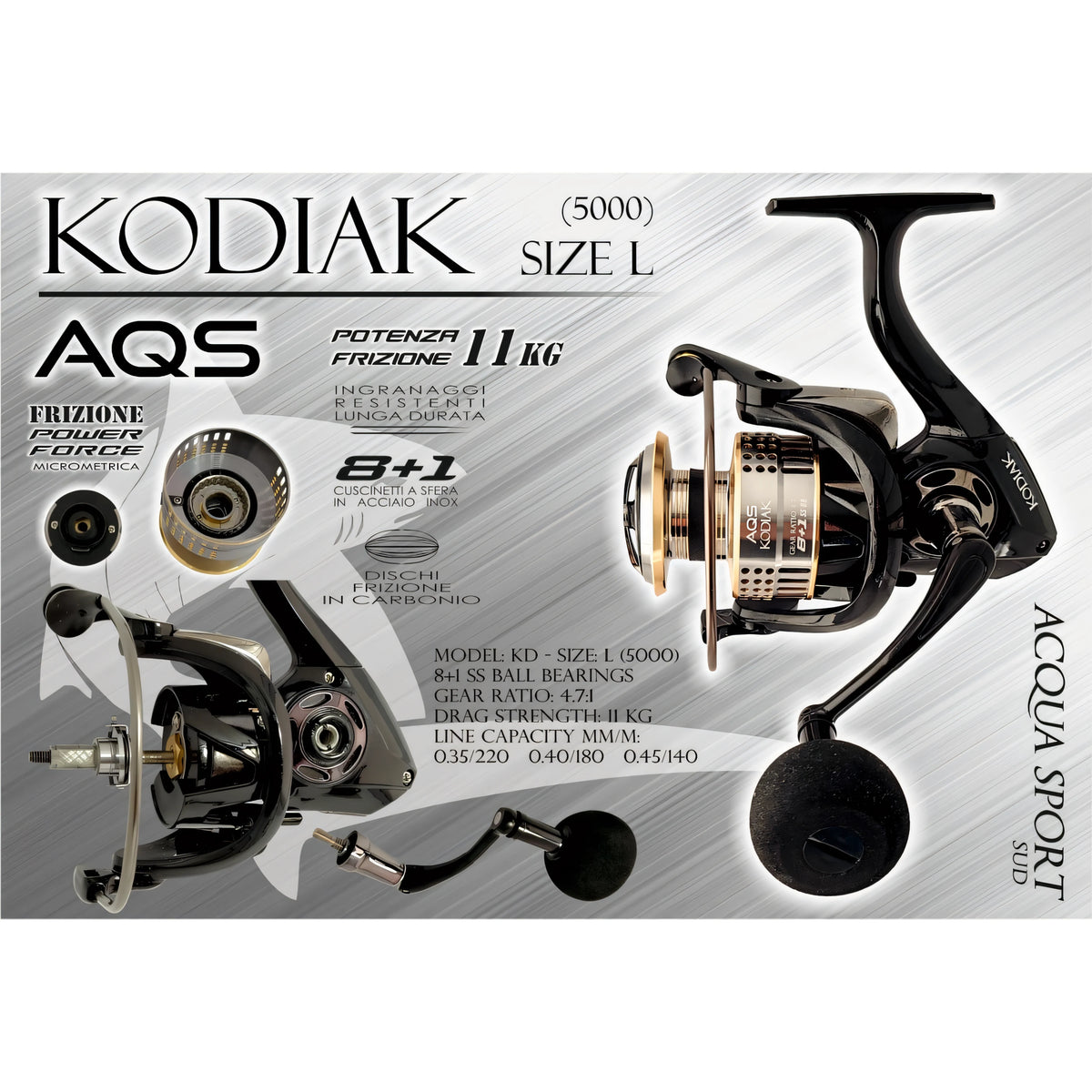 Mulinello AQS Kodiak a bobina fissa, misura L (5000)