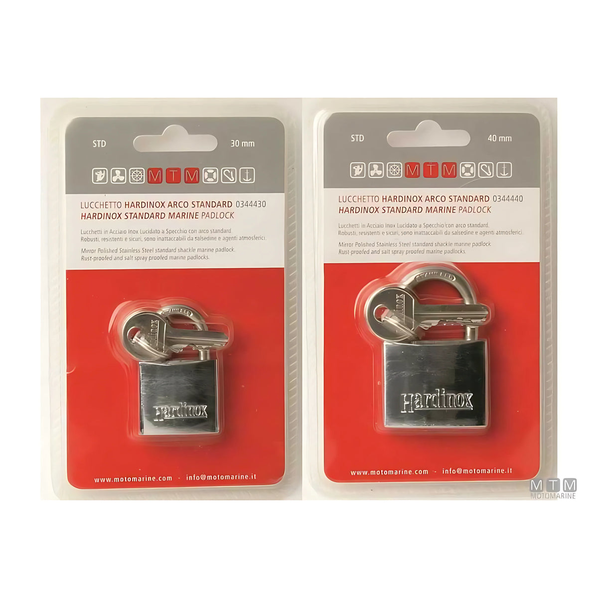 Lucchetto Hardinox arco standard in acciaio inox lucidato a specchio per nautica disponibile in 3 misure 30 40 e 50 mm inattaccabile dalla salsedine