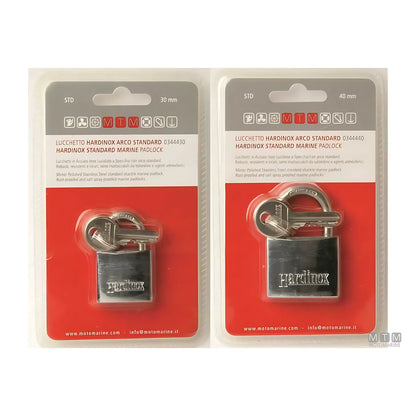 Lucchetto Hardinox arco standard in acciaio inox lucidato a specchio per nautica disponibile in 3 misure 30 40 e 50 mm inattaccabile dalla salsedine