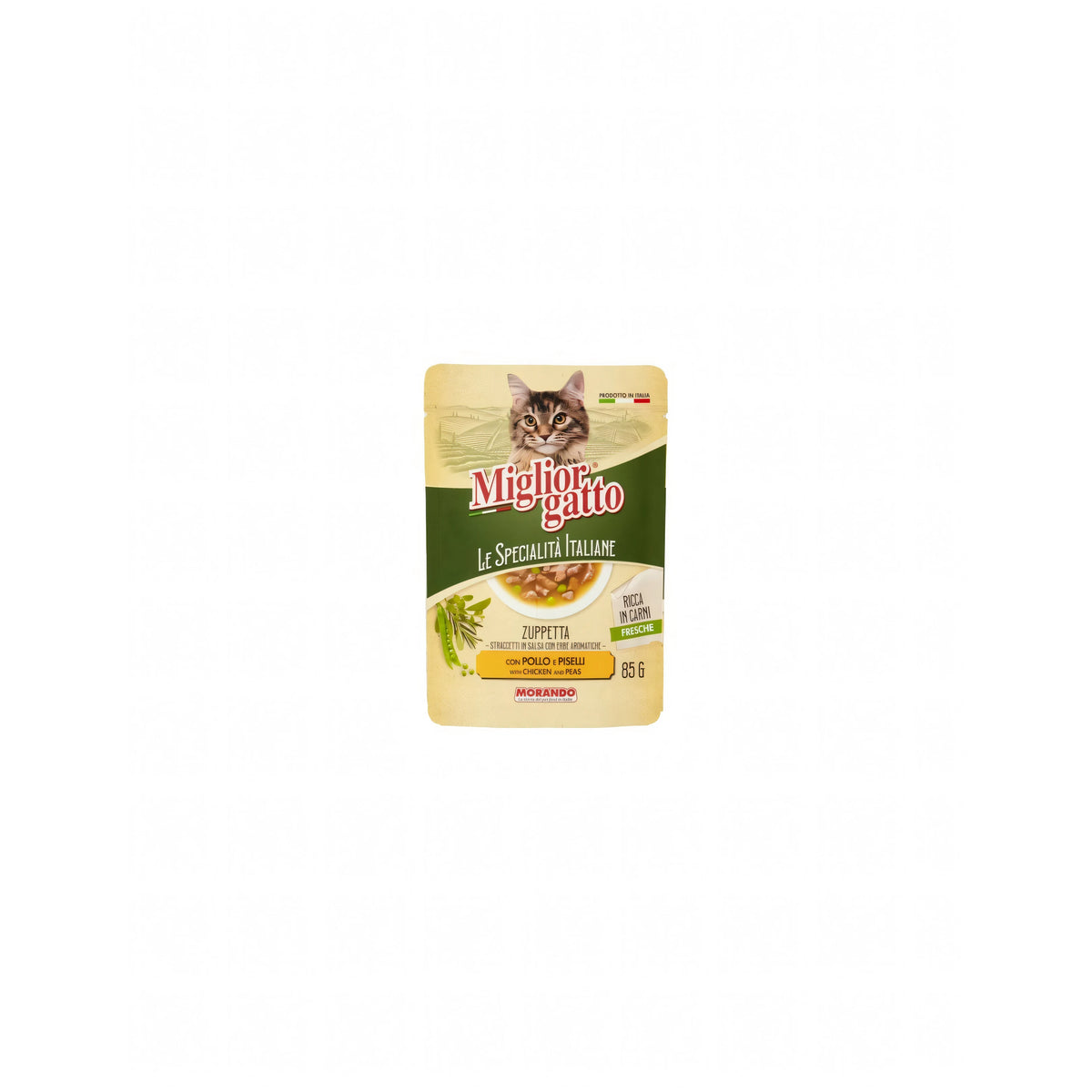 Bustina di alimento umido per gatti Migliorgatto, pollo con piselli, 85 g