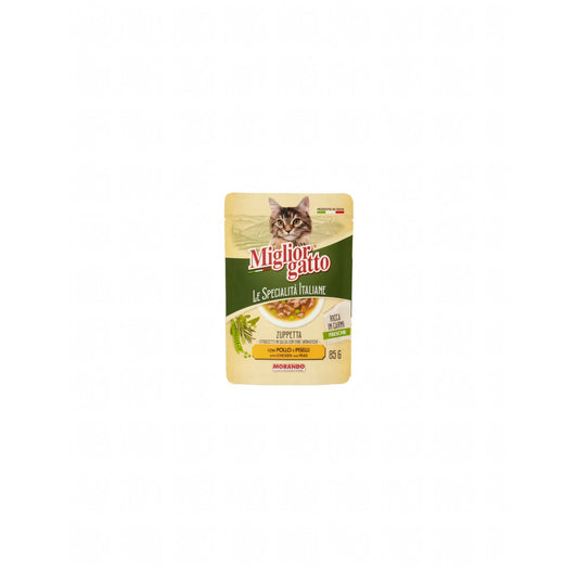 Bustina di alimento umido per gatti Migliorgatto, pollo con piselli, 85 g