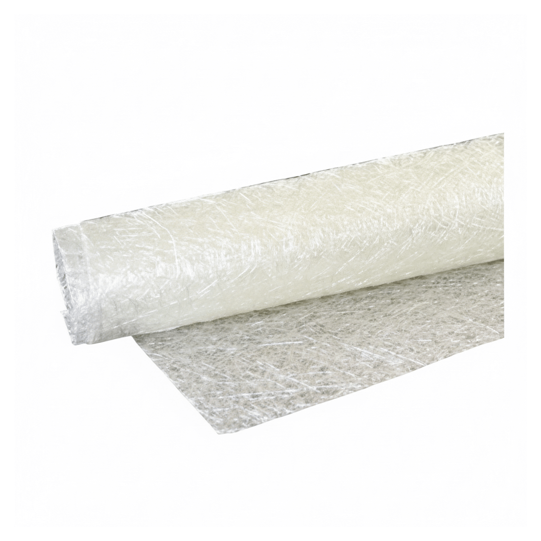 Rotolo industriale di Mat in fibra di vetro 300 gr/mq venduto a peso per grandi stratificazioni.