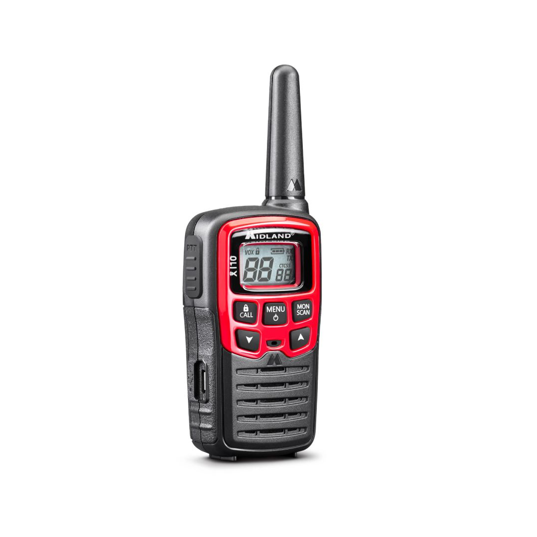 Coppia di walkie talkie Midland XT10 colore rosso, compatti e leggeri per comunicazioni fino a 4 km.