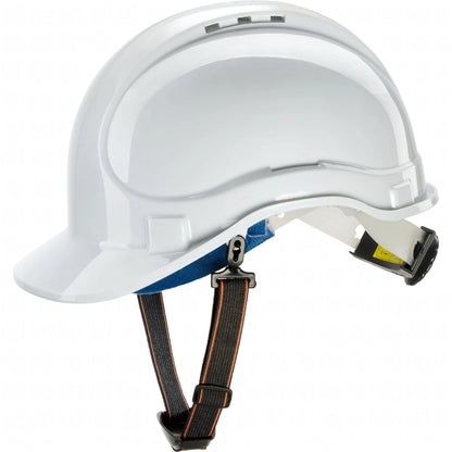 Elmetto Neri Safety E1 bianco indossato, vista laterale