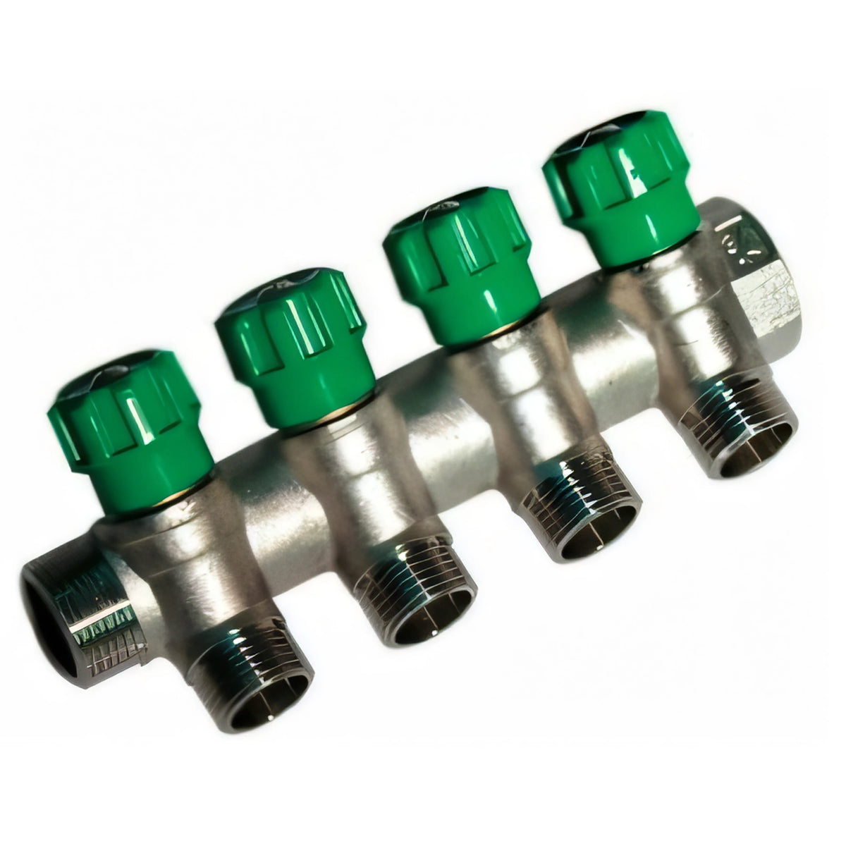 Collettore idraulico 3/4x1/2 a 4 vie con uscite regolabili e manopole colorate
