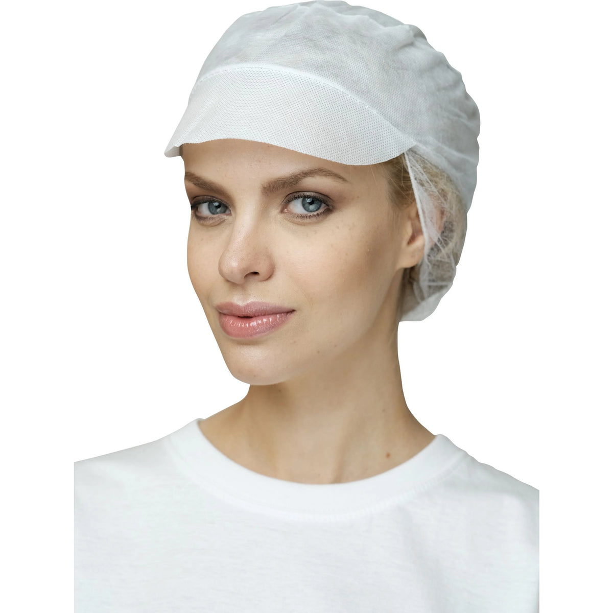 Cuffia monouso Neri Safety PO114 bianca con visiera e retina raccogli capelli