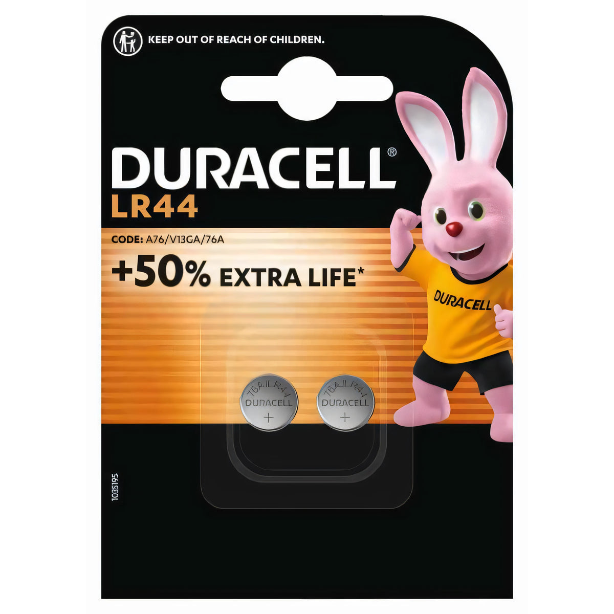 Blister di pile a bottone alcaline Duracell Specialty formato LR44, 2 pezzi