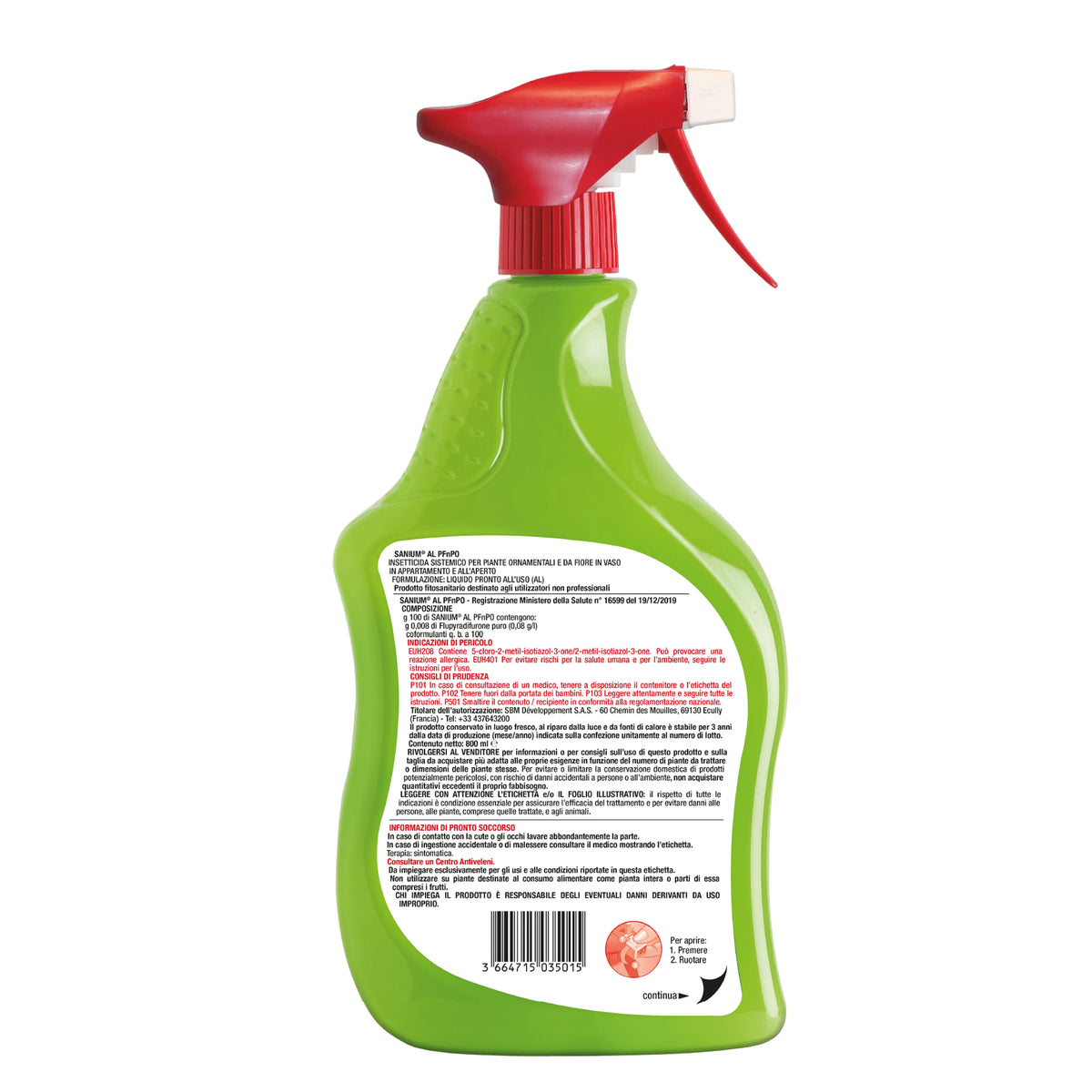 Etichetta del flacone Protect Garden Sanium con istruzioni d'uso
