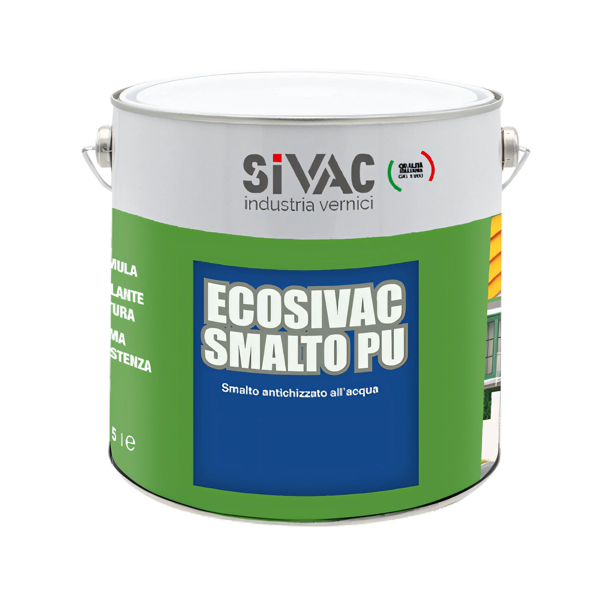 Smalto all'acqua poliuretanico SIVAC Ecosivac lucido, tanica da 2,5 litri