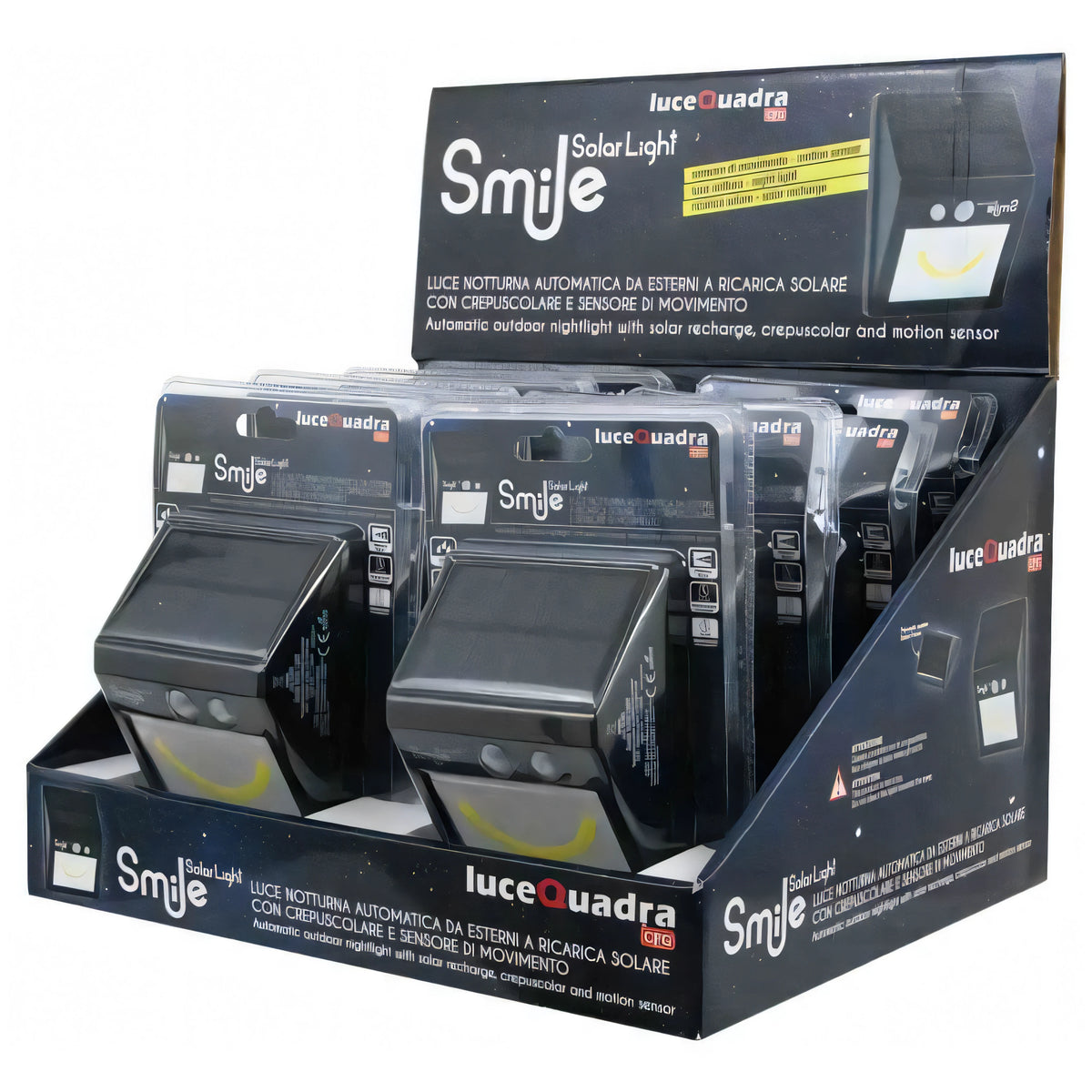 Faro segnapasso solare Luce Quadra Smile Light nero con sensore di movimento