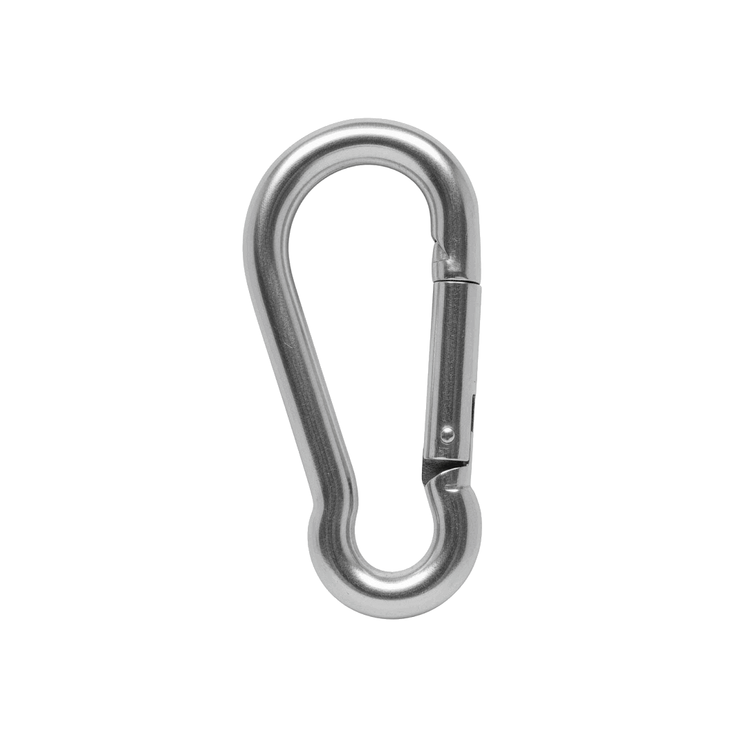 Moschettone classico in acciaio inox AISI 316 argento a forma a pera con chiusura a molla