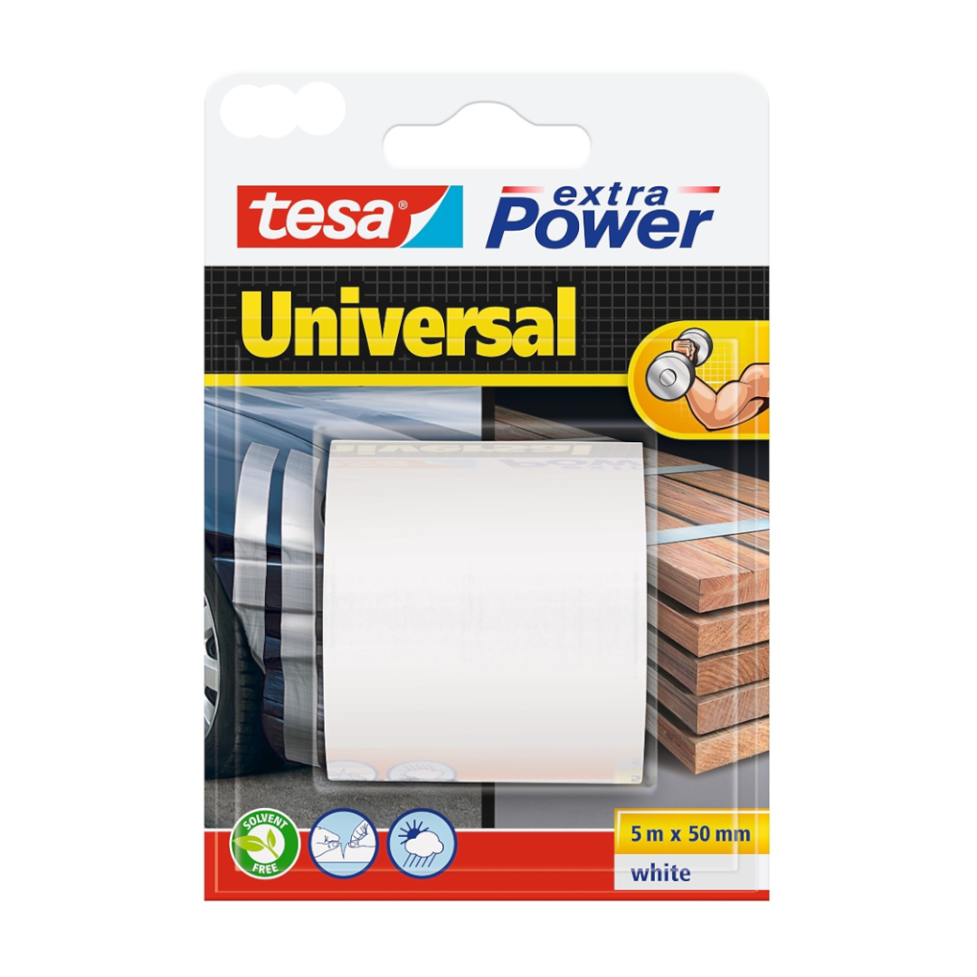 Nastro telato TESA Extra Power Universal bianco 5m x 50mm, rotolo su blister